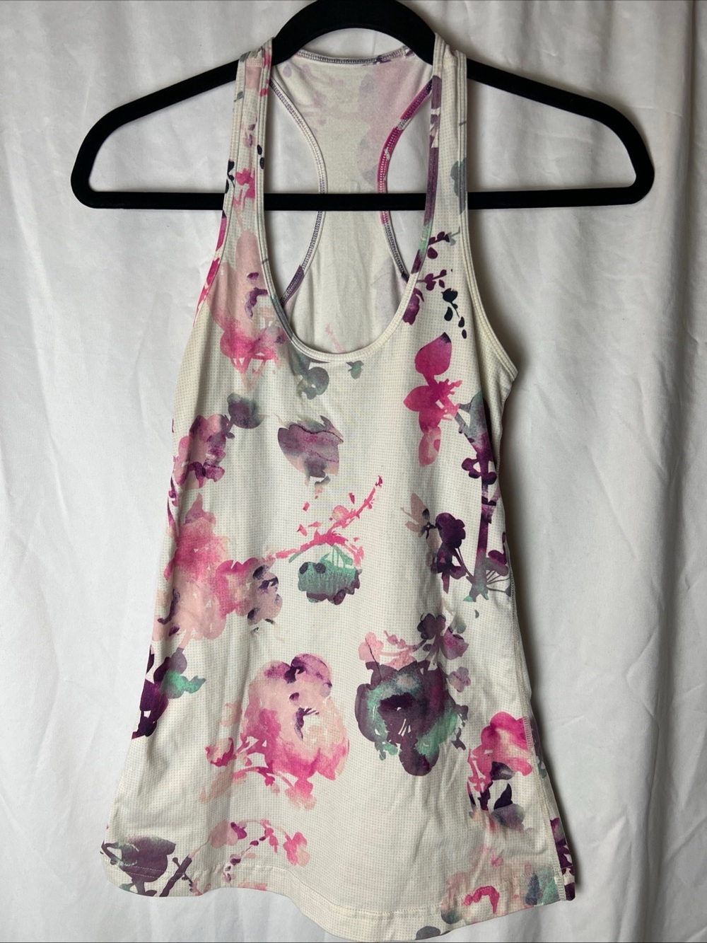 Lululemon Floral Racerback Tank Top - White with Pink & Purple
